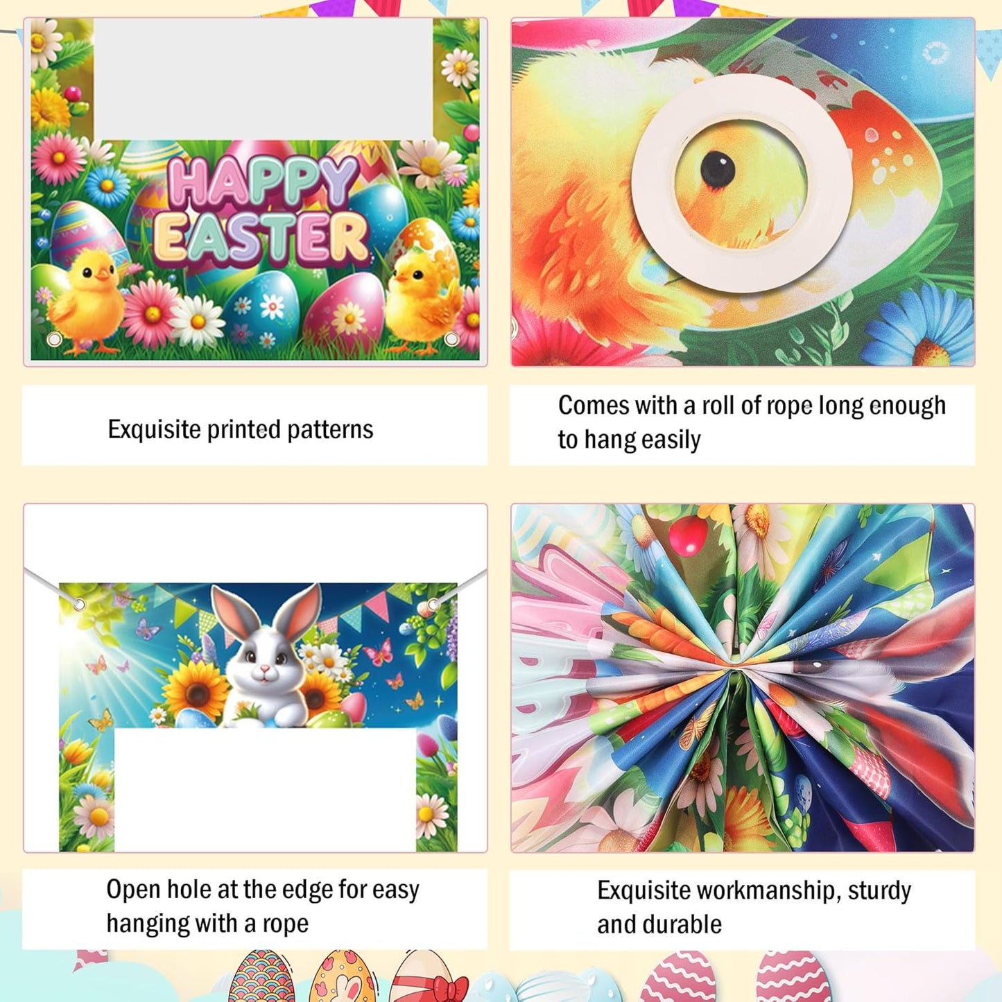 Lucleag Easter Photo Booth Props & Frame Banner Set, 30Pcs Cute Bunny Egg Photo Props & 1Pcs Selfie Frame Photos Banner Photo Accessories for Easter Spring Decoration Party Supplies