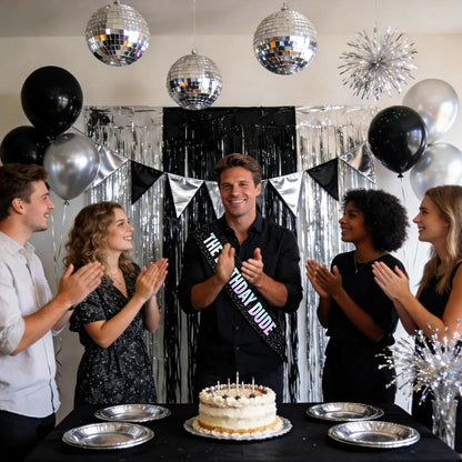 Vuzvuv Glitter Black The Birthday Dude Sash with Iridescent Foil Letter for Men and Boys, Funny Party Decorations for Boyfriend, Son, Brother,Husband