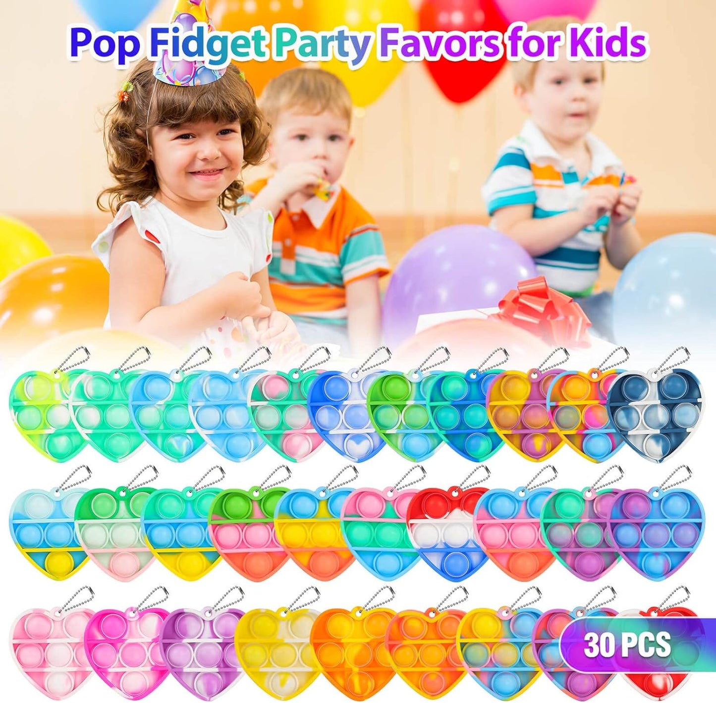 Pop Fidget Toys Bulk Its Party Favors for Kids 4-8 8-12 30 Pack Mini Pop Keychain It Small Fidgets for Classroom Prizes School End of Year Student Gifts from Teacher Birthday Goodie Bag Stuffers
