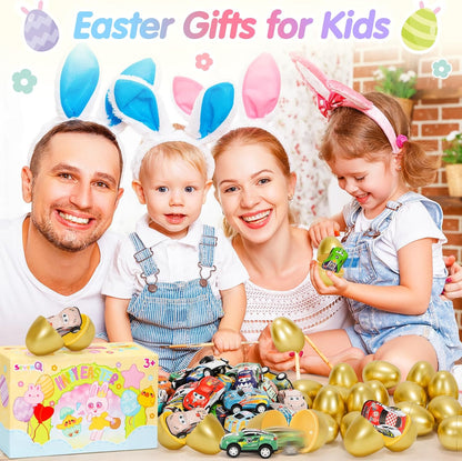 SevenQ Toy Cars Easter Basket Stuffers 24 Pcs, Prefilled Easter Egg Fillers Race Car Party Favors for Kids Birthday Goodie Bag Treasure Box Toys for Classroom Treat Prizes Pinata Egg Hunt Supplies