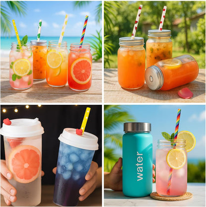 HAKACC 180PCS Paper Straws for Drinking, 9 Different Patterns Party Straws Disposable Drinking Straws for Birthday Wedding Holiday DIY Decorations