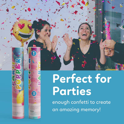 Confetti Poppers Confetti Cannon | 12 Pack | Glitter Multicolor | Party Poppers for Graduation, Birthday, Wedding | Alternative to Fireworks Smoke Bombs | Launches 25 ft | 12 inch | TUR Party Supplies