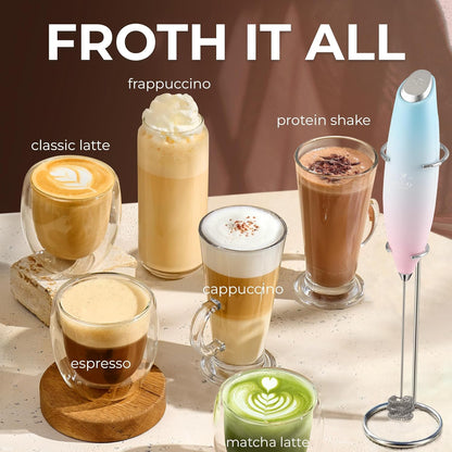 Zulay Kitchen Powerful Milk Frother Wand With Duracell Batteries - Ultra Fast Handheld Drink Mixer - Electric Whisk Foam Maker for Coffee, Lattes, Cappuccino & Matcha - Z1 Motor - Black - Colors B