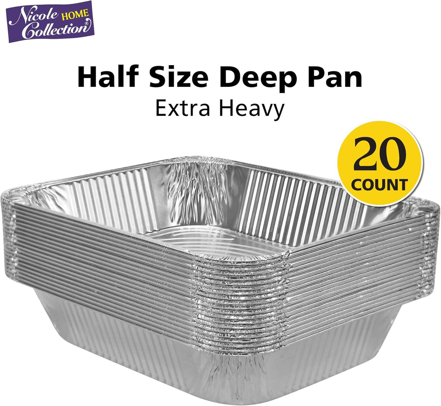 Aluminum Pans Half Size, 9X13, Extra Heavy Duty Disposable Foil Pans For Baking (30 Pack) Roasting & Chafing, Deep Tin Foil Bakeware, Steam Table Tray, Cookware, Food Prepping, Cake & Oven Pan