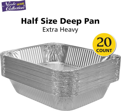 Aluminum Pans Half Size, 9X13, Extra Heavy Duty Disposable Foil Pans For Baking (30 Pack) Roasting & Chafing, Deep Tin Foil Bakeware, Steam Table Tray, Cookware, Food Prepping, Cake & Oven Pan