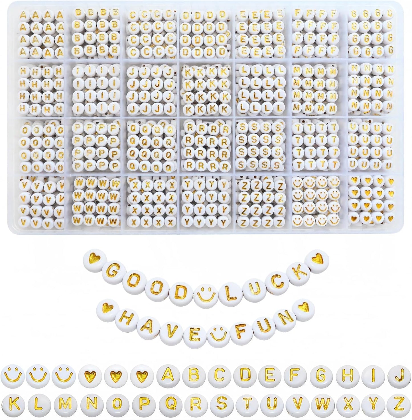 Amaney 1400pcs Glow Letter Beads, Heart Beads Whit Elastic Beading Cord,4x7mm Round Acrylic Alphabet Beads for Friend Bracelet Jewelry Making