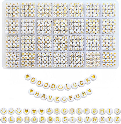 Amaney 1400pcs Glow Letter Beads, Heart Beads Whit Elastic Beading Cord,4x7mm Round Acrylic Alphabet Beads for Friend Bracelet Jewelry Making