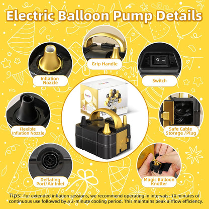 Bezente Balloon Pump Electric, Portable Balloon Inflator Pump Electric Air Pump for Balloons Dual Nozzle Electric Balloon Pump for Birthday Wedding Graduation Party Decorations