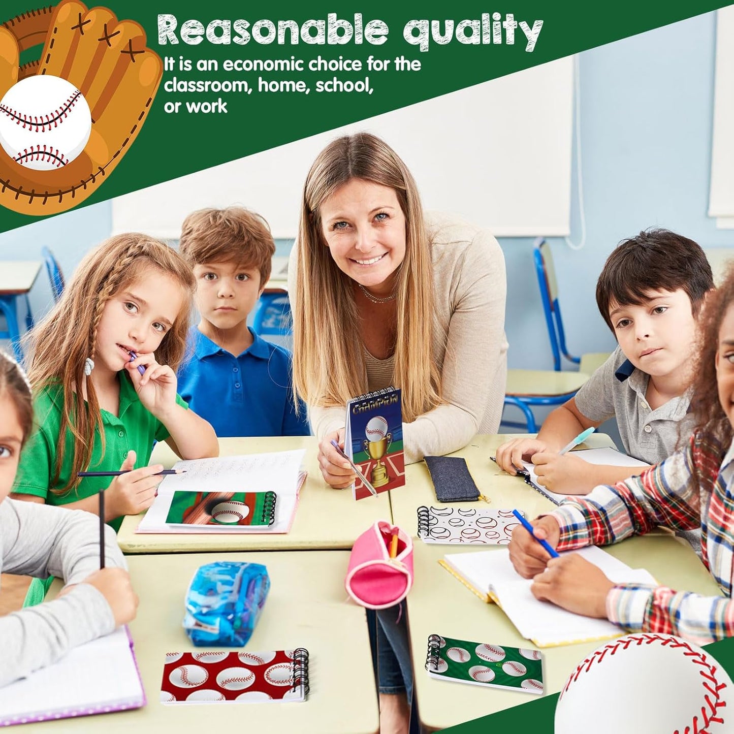 Faccito 32 Pcs Mini Notepads Sports Basketball Baseball Football Soccer Party Supplies Goodie Bag Stuffers Notepads Spiral Mini Notebooks for Reward(Baseball)