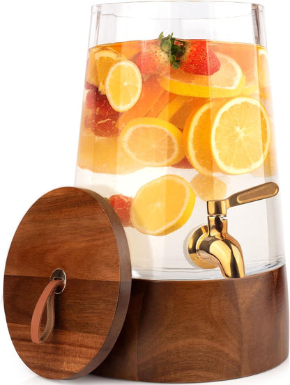 FOODLE Large Glass Drink Dispenser with Spigot - Glass Beverage Dispenser with Stand - Perfect for Parties & Weddings - Pitcher for Lemonade, Water, Sangria, Punch & Juice - Leakproof - 1.72 Gallon