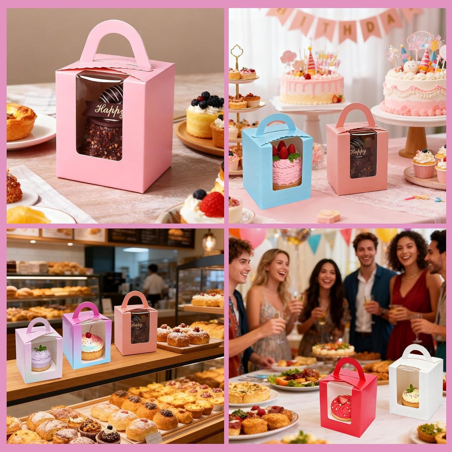 Zoyiancy 36PC Individual Cupcake Boxes, Single Cupcake Container with Window Insert and Handle, Colorful Cupcake Holders Portable Cupcake Carriers for Muffin, Dessert, Wedding, Birthday Party