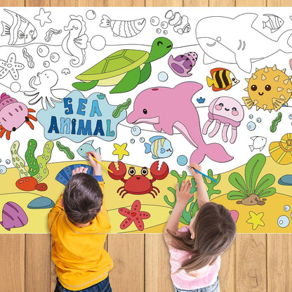 43.3x31.5 Summer Coloring Poster with Picture, Giant Cute Painting Poster, Large Coloring Tablecloth for Classroom Home Birthday Party Supplies Favor
