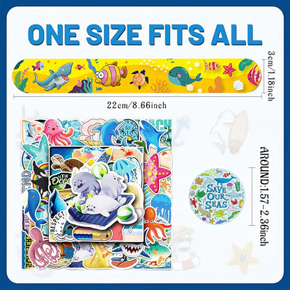 CZWXOXO 74Pcs Dinosaur Theme Party Favors Contain 24 Pcs Slap Bracelets 50Pcs Stickers, Dino Theme Birthday Party Decorations,Classroom Rewards Supplies.