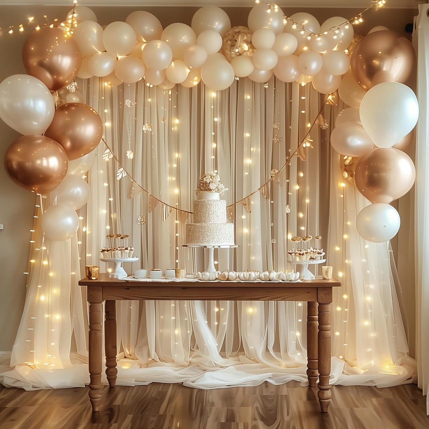 Fomcet Tulle Backdrop Curtains with Lights String White 10FT X 8FT Sheer Curtain with Lights Tulle Curtains Backdrop for Wedding Birthday Party Baby Shower Photo Shoot (2 Panels 5x8FT)