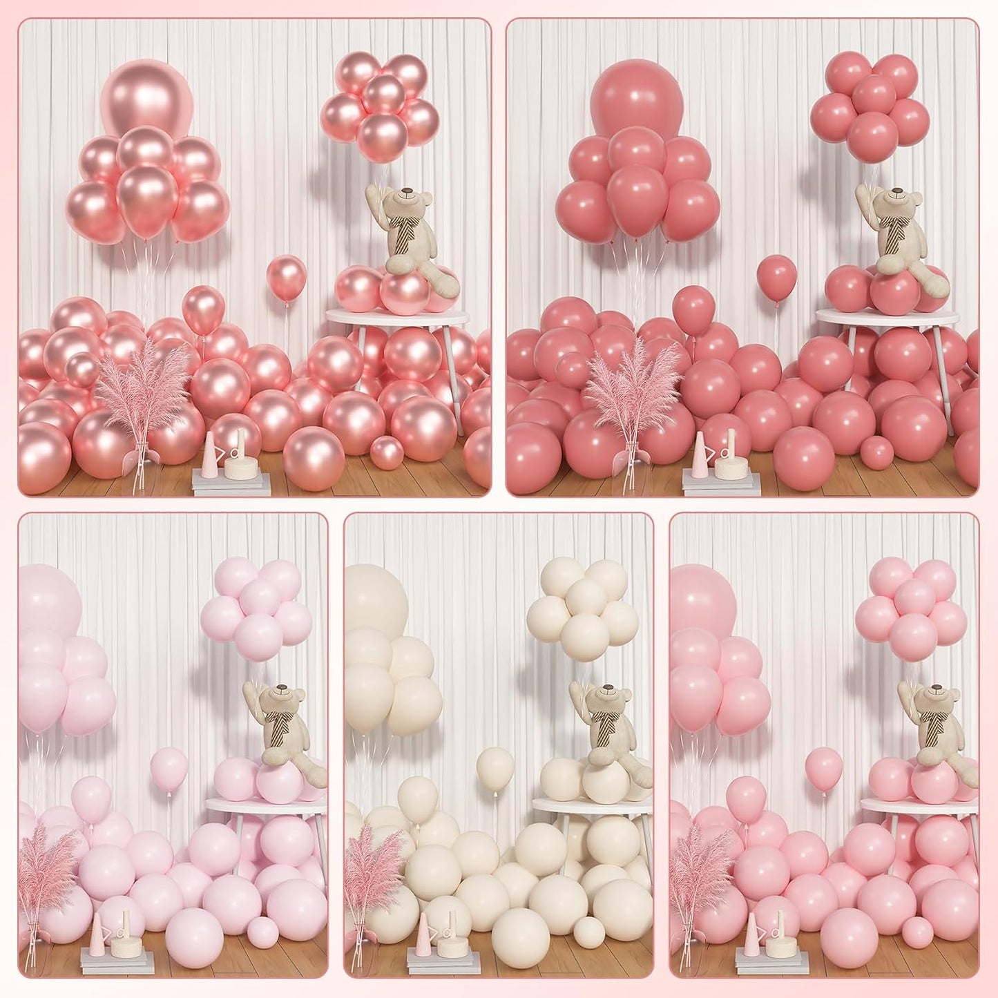 Amandir 153pcs Pink Purple Balloon Garland Arch Kit, Different Sizes 18 12 10 5 inch Pink Purple Red Latex Metallic Confetti Purple Balloons for Girl Women Birthday Bridal Baby Shower Party Decoration