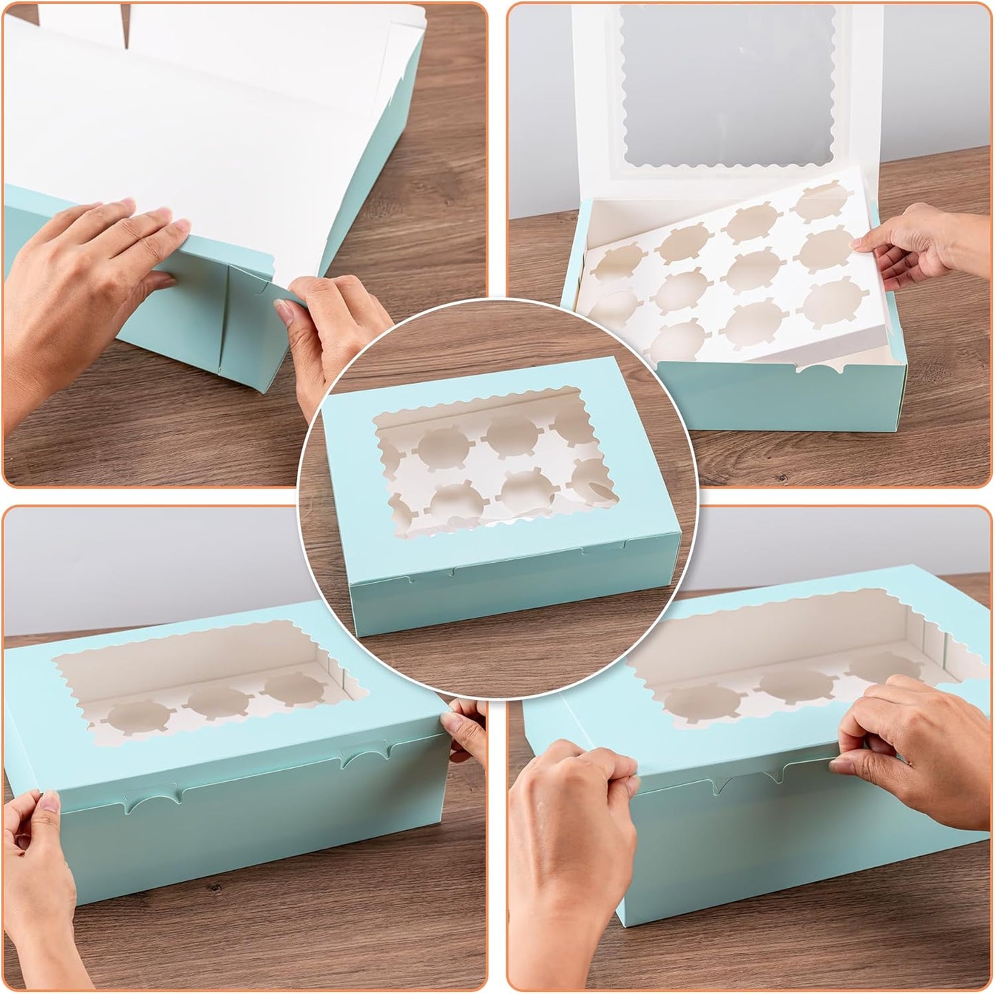 Hoewina 6PCS Cupcake Boxes - Hold 12 Count Cupcake Containers with Window, Food Grade Cupcake Holder Easy Transport and Presentation - Ideal for Cupcakes, Desserts, and More