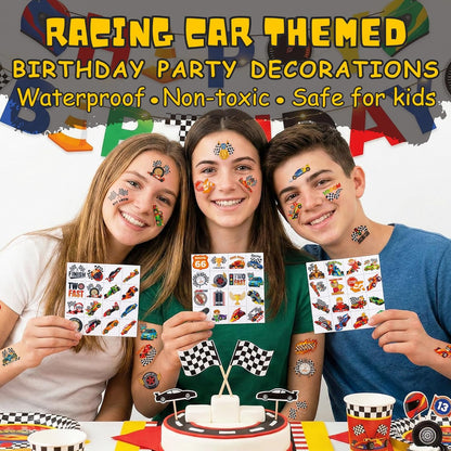 96PCS Racing Car Temporary Tattoos Stickers - Sport Racing Car Birthday Party Favors Themed Birthday Party Decorations Accessories Supplies Gift Idea For Kids Teens Adult Classroom Prizes Rewards