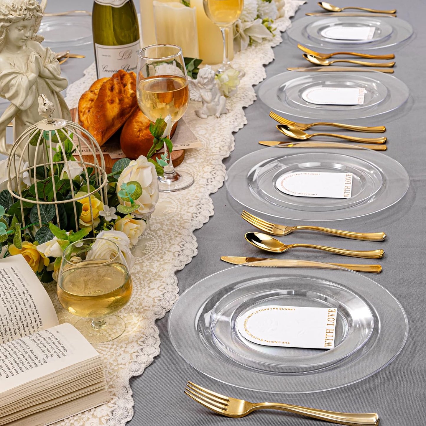FLOWERCAT 60PCS White Plastic Plates - Heavy Duty White Disposable Plates for Mother's Day/Birthday Party/Wedding -serve for 30 guests Include 30PCS 10.25" & 30PCS 7.5" Plates for Party