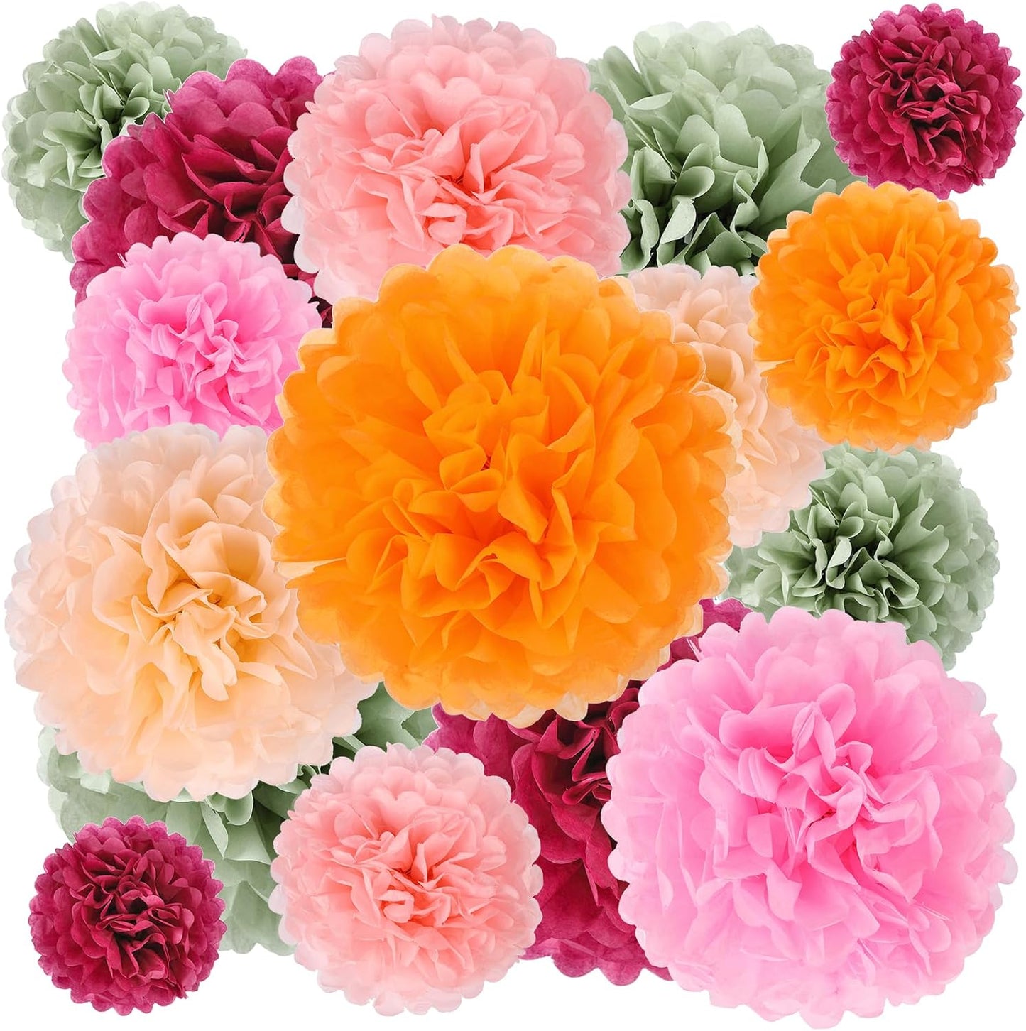 BestoFun 16 PCS Sage Green Party Decorations Tissue Paper Flowers Christmas Party Decors Hanging Pom Poms Decorations for Xmas New Year Winter Holiday Decorations