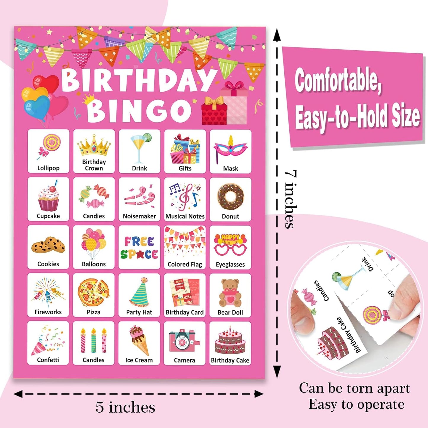 Pink Bow Baby Shower Bingo Games, 24 Player Pink Bingo Cards for Baby Shower, Gender Reveal Party Games Favors Supplies Decorations