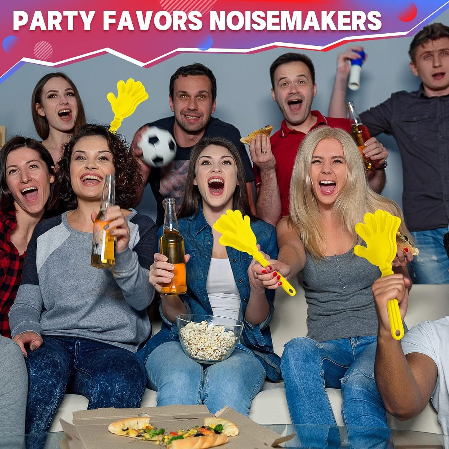 4 Pieces Jumbo Hand Clappers 11 Inch Noise Makers Party Favors Giant Large Hand Clappers Noise Makers for Sporting Events Cheers Ball Dance Basketball Football Noisemakers (Red)