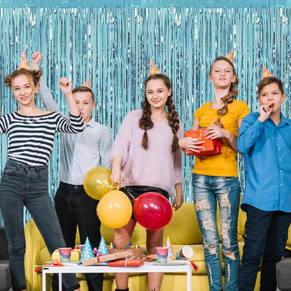 Silver Fringe Curtain Party Streamers, 12 Pack 3.3ft x 8.2ft Foil Curtain Backdrop Tinsel Foil Fringe Curtains Photo Booth Backdrop Streamer for Birthday, Wedding, Baby Shower, Disco Party