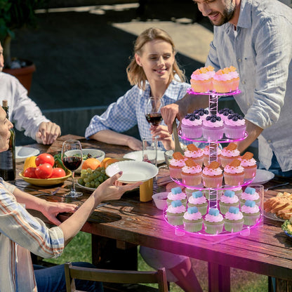 YestBuy Cupcake Stand with Yellow Led Lights, 4 Tier Cupcake Stand for 50 Cupcakes, Acrylic Cupcake Tower Stand, Clear Tiered Cupcake Holder for Birthday Cady Bar Décor Weddings, Parties Events