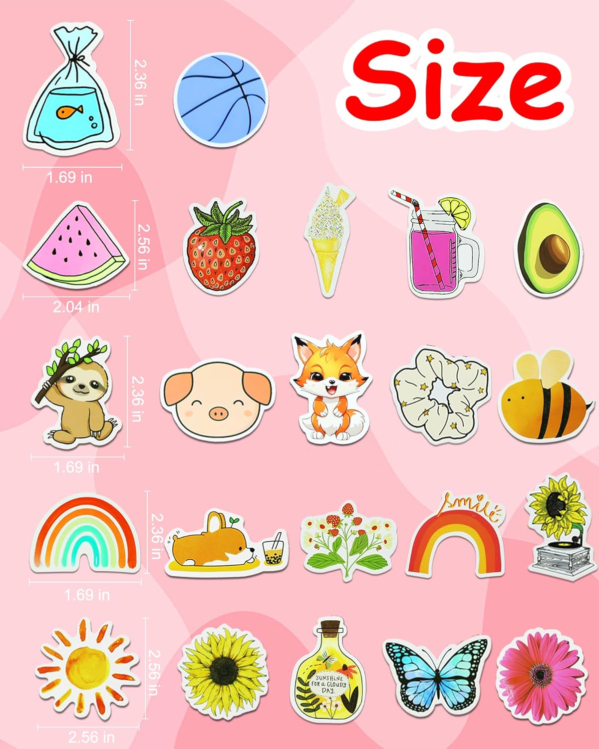 200Pcs Water Bottle Stickers for Kids, Cute Stickers for Water Bottles, Vinyl Waterproof Aesthetic Laptop Sticker Pack Classroom Prizes Skateboard for Kids Teens Girls Students (Cute-200pcs)