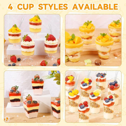 400-Pack 5 oz Dessert Cups with Lids and Spoons, Clear Plastic Parfait & Yogurt Cups, Mini Shooter Cups for Parties, Ice Cream, Pudding, Fruit | Square Appetizer Containers