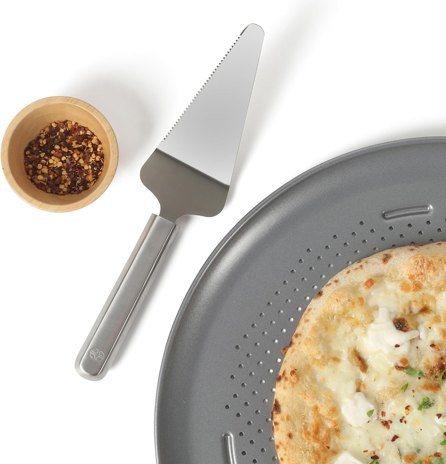 Calphalon Edge Stainless Steel Pie Server w/Thermoplastic Rubber Handle - Taupe