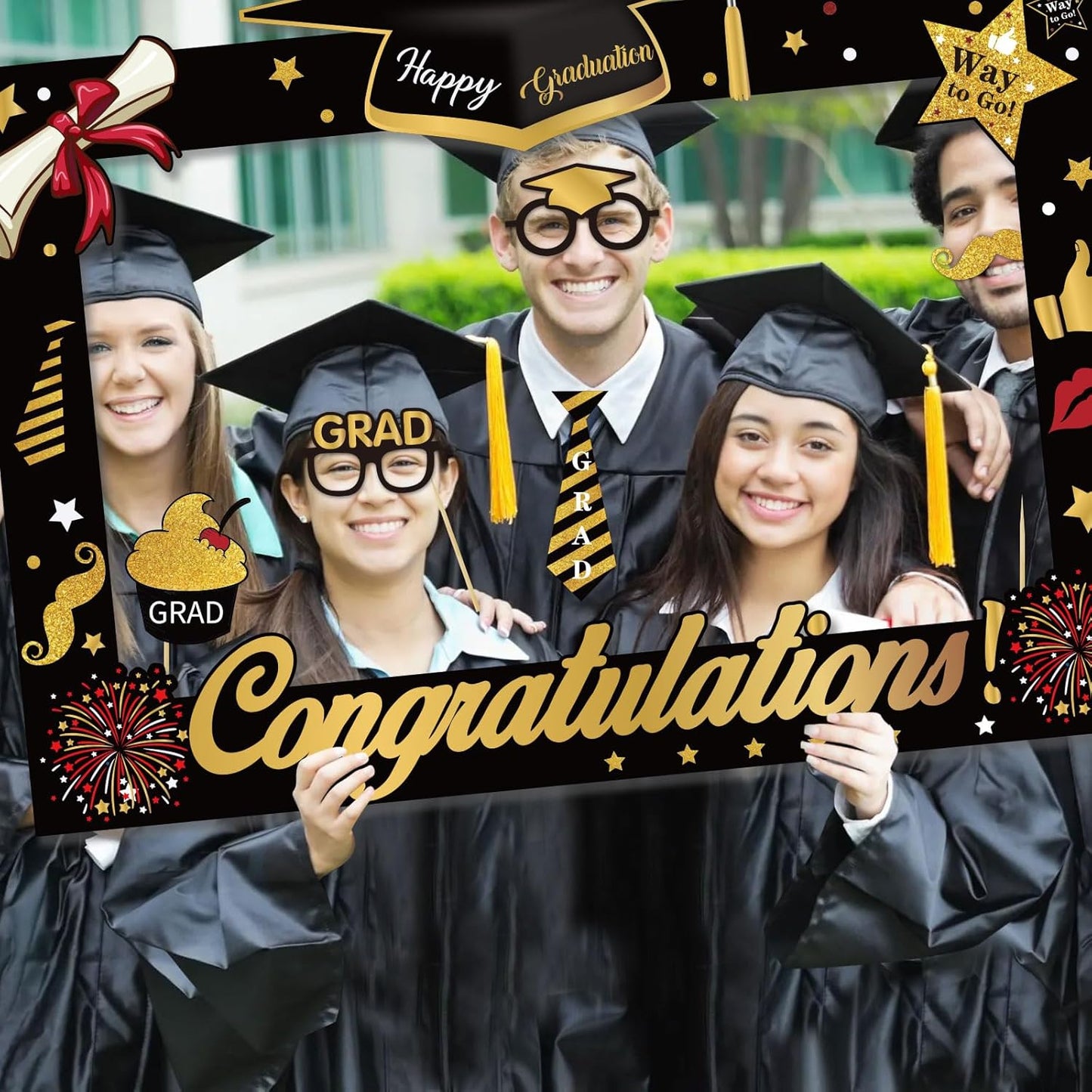 22 Pcs Black Gold Graduation Photo Booth Props 2026 -Large Size Graduation Photo Booth Frame and Congrats Class of 2026 Photo Booth Props Set for Graduation Party Favors Supplies