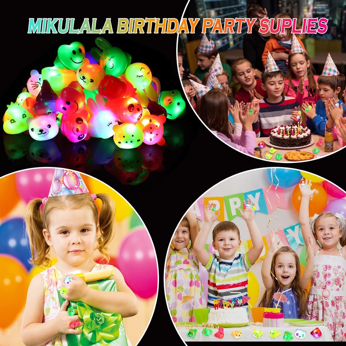36 Pack Light Up Rings Glow in The Dark Party Supplies, Light up Party Favors, Goodie Bag Stuffers, Birthday Valentines Party Favors Classroom Prizes Cute Animal Treasure Box for Kids