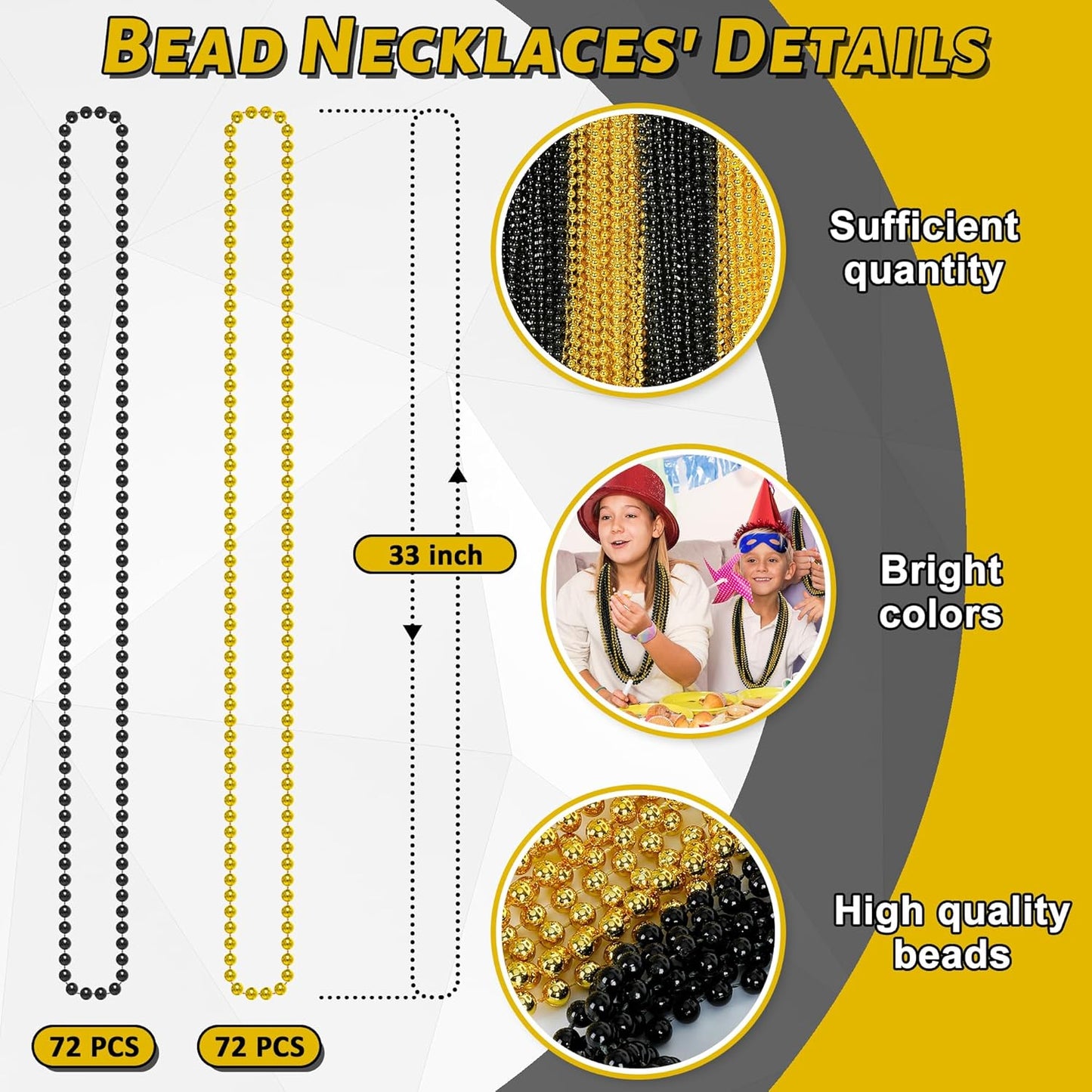 EOBOH 144PCS Mardi Gras Beads, Metallic 12 Kinds Bead Necklace Party Supplies, 33" Mardi Gras Necklace Costume Stuff, Festival Parade Throw Accessories for Wedding Birthday Celebrations Decorations