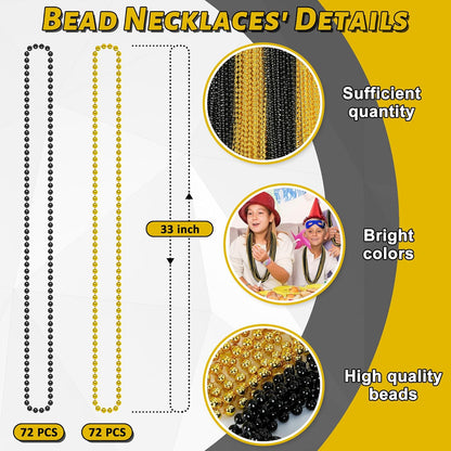 EOBOH 144PCS Mardi Gras Beads, Metallic 12 Kinds Bead Necklace Party Supplies, 33" Mardi Gras Necklace Costume Stuff, Festival Parade Throw Accessories for Wedding Birthday Celebrations Decorations