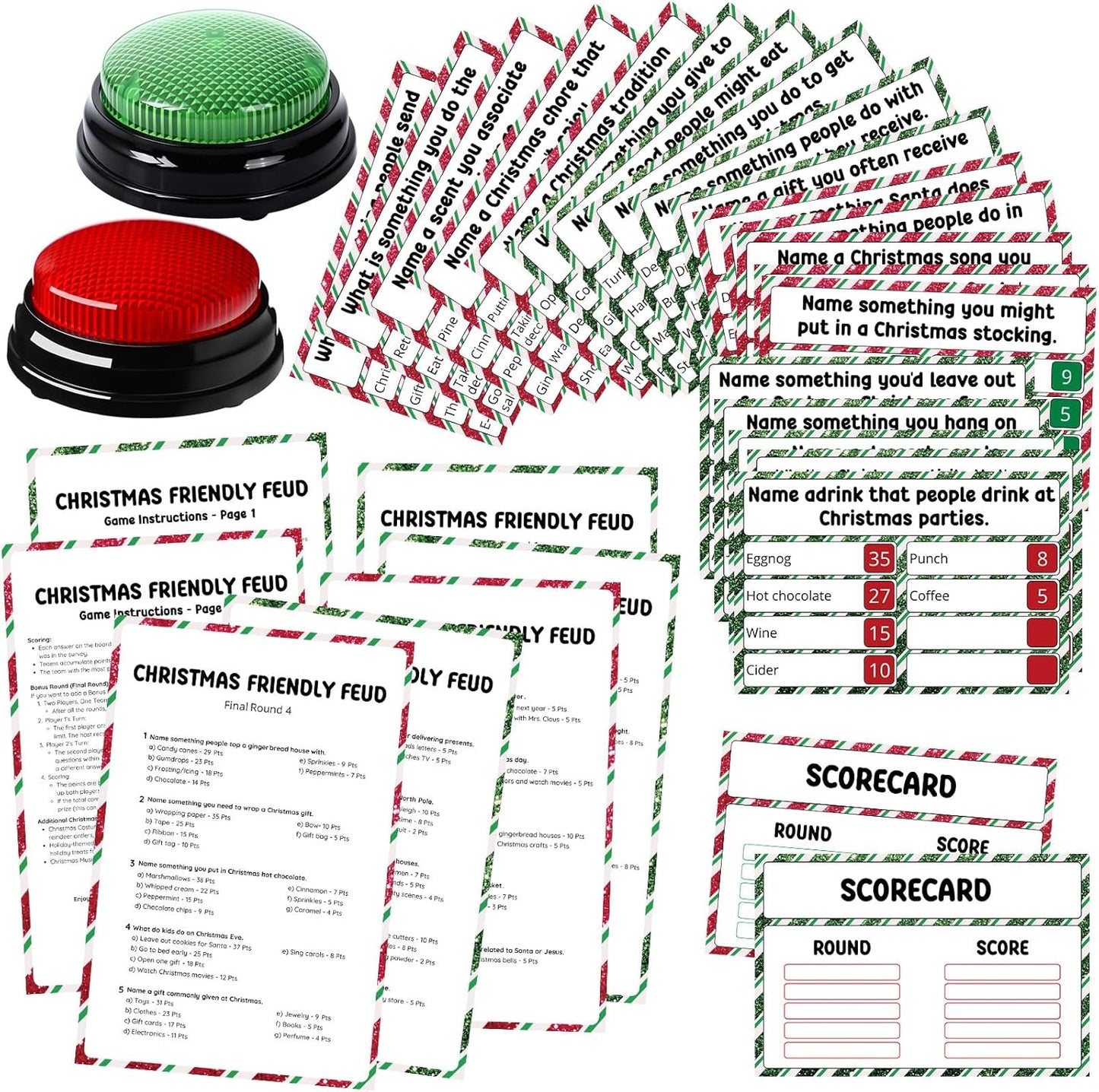 20 Pcs Retirement Friendly Feud Game Set Retirement Party Game Trivia Quiz with 18 Card 2 Buzzer for Adults Family Games Activities Party Supplies, Battery Not Included