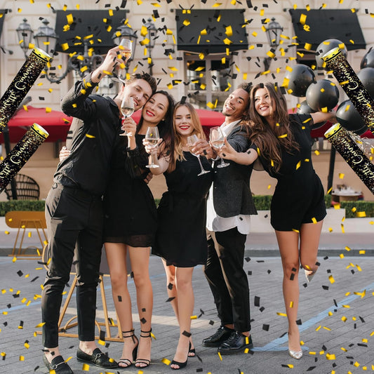 12" Black and Gold Confetti for Birthday Graduation Wedding New Year Celebrations - Easy to Use, Biodegradable Confetti - Pack of 4