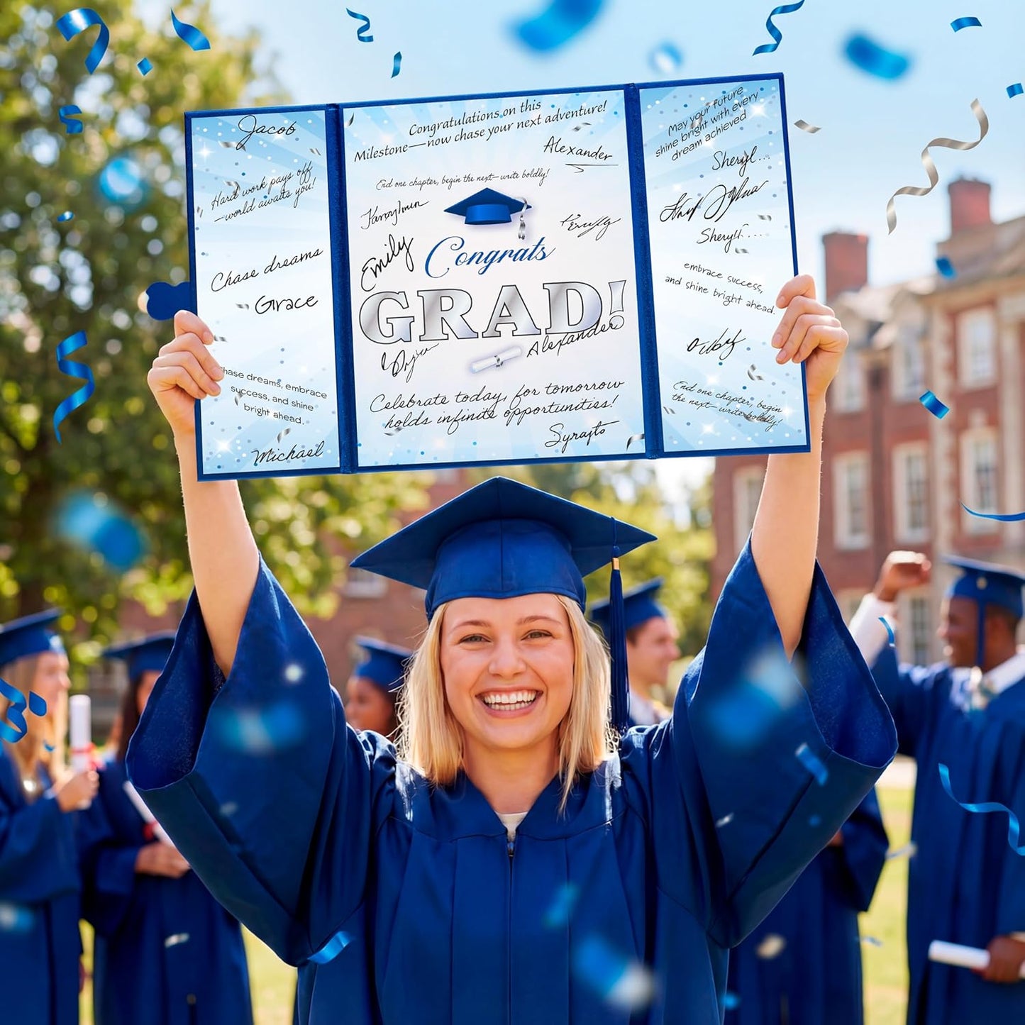 JOYIN 2026 Graduation Guest book Alternative, 12" Blue & Gold Graduation Party Decorations Signature Congrats, Class of 2026 Grad Card for High School College Grad Gift, Party Guest Signing Cardboard
