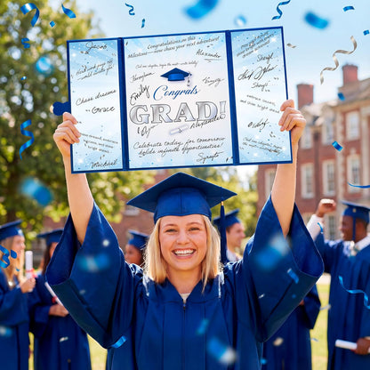 JOYIN 2026 Graduation Guest book Alternative, 12" Blue & Gold Graduation Party Decorations Signature Congrats, Class of 2026 Grad Card for High School College Grad Gift, Party Guest Signing Cardboard