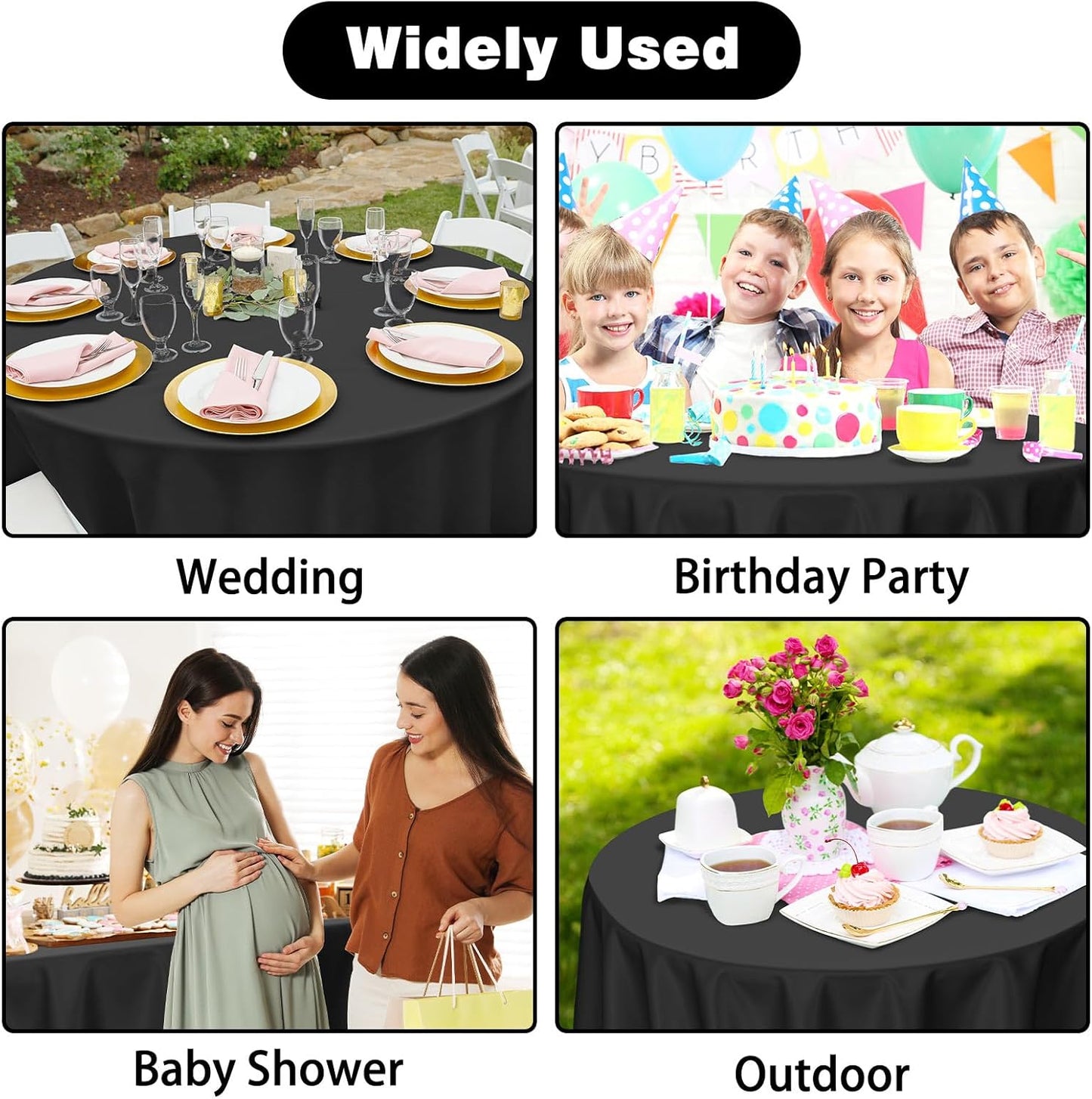Kopokita 2PCS Black Plastic Tablecloths 54 x 108 Inch, Disposable Table Cloths Rectangle Party Table Covers