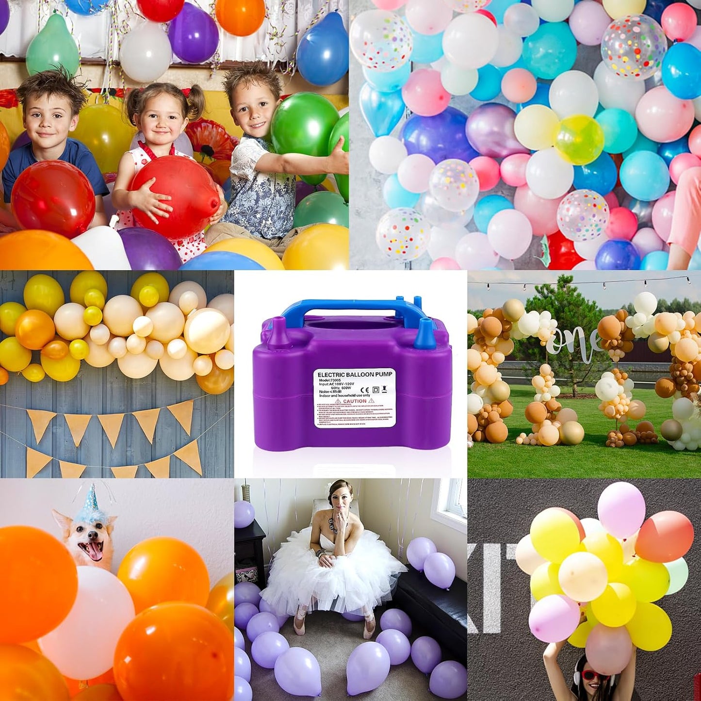 QIPUMP Balloon Pump Electric,110V 600W Balloon Blower Inflator Dual Nozzle Air Pump Balloons Inflator for Decoration, Party, Sport,Gifts:2 Balloon Tying Tools