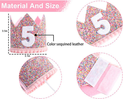 Rainbow Crown - 4th Birthday Party Glitter Crown, Kids Birthday Hats, Baby Photo Props, Little Girls Hair Accessories
