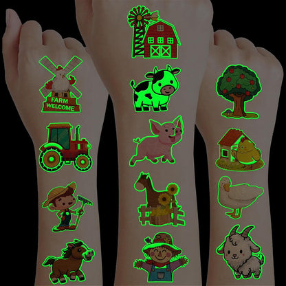 72 PCS Farm Barnyard Animal Pre-Cut Temporary Tattoos Sticker Birthday Decorations Party Supplies Favors Gift Boy Girl Farmhouse Cow Chicken Tattoo School Reward Themed (Normal)