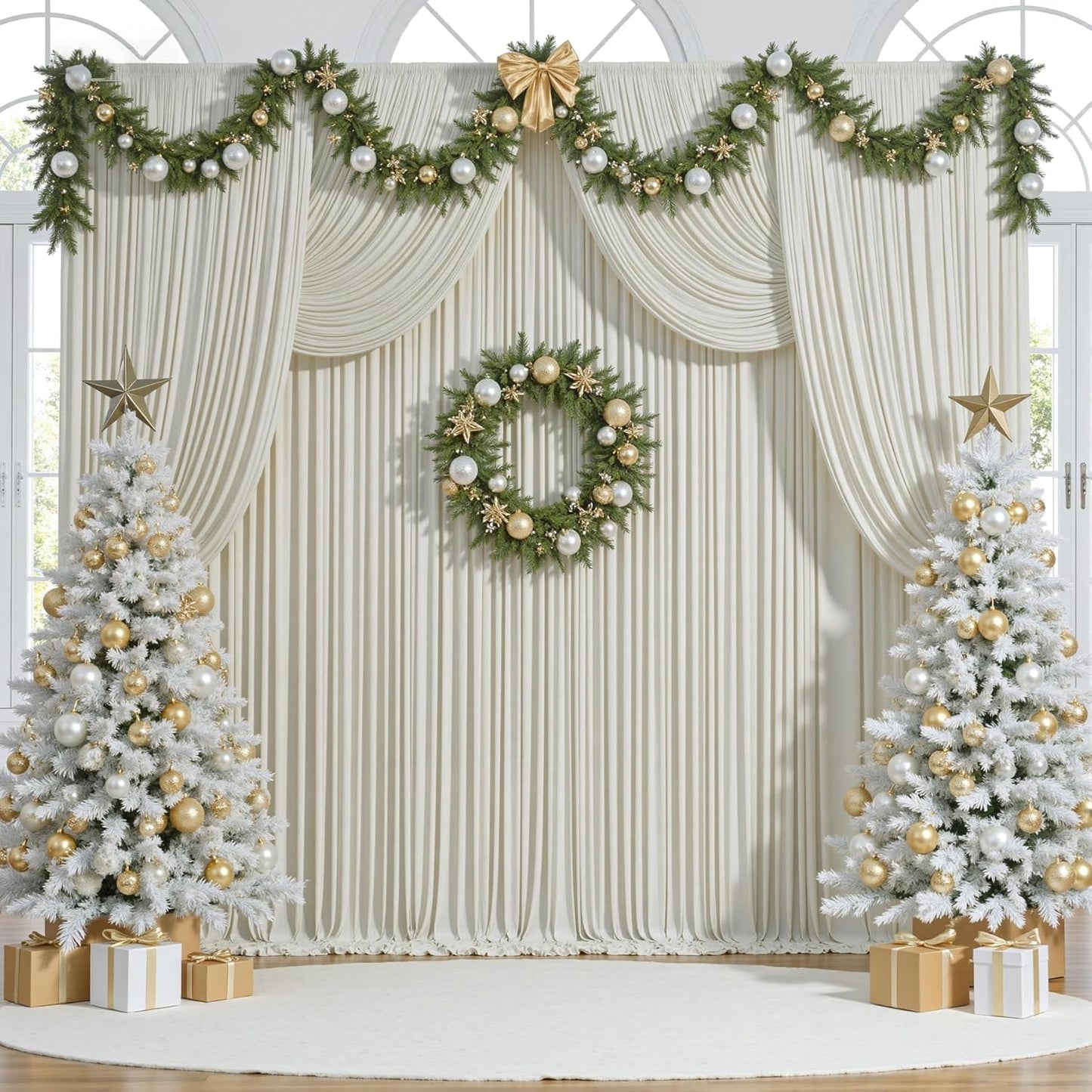 10 ft x 10 ft Wrinkle Free White Backdrop Curtains for Wedding Parties, Polyester Photography Backdrop Drapes for Birthday Parties Stage Backdrop Stand, 2 Panels 5x10FT Background Curtains