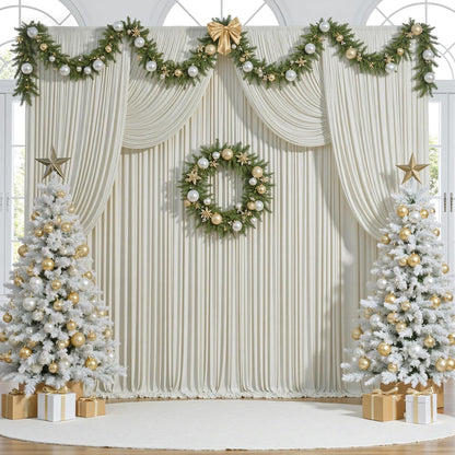 10 ft x 10 ft Wrinkle Free White Backdrop Curtains for Wedding Parties, Polyester Photography Backdrop Drapes for Birthday Parties Stage Backdrop Stand, 2 Panels 5x10FT Background Curtains