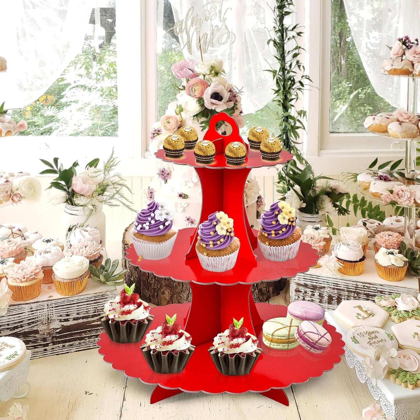 Soleebee 3-Tier Cupcake Stand, Cardboard Cupcake Tower, Dessert Cup Cake Stand Tower for Birthday Wedding Party Decoration, Cupcake Tier Stand 1 Set (Black)