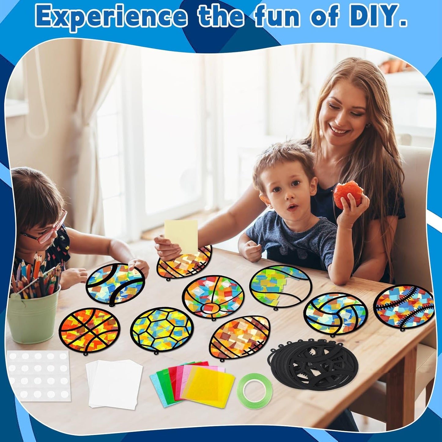QOUBAI 32 Sets Stars Suncatchers Craft Back to School DIY Stained Glass Window Patriotic 4th of July Paper Craft Home School Classroom Decor Kid Birthday Gift Creative Art Activity Game - Colors B