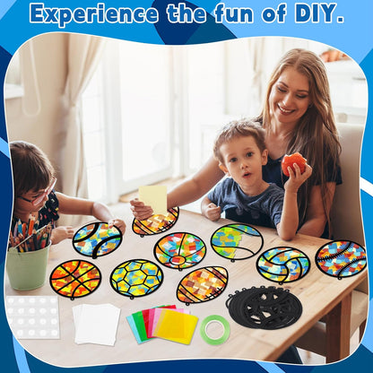 QOUBAI 32 Sets Stars Suncatchers Craft Back to School DIY Stained Glass Window Patriotic 4th of July Paper Craft Home School Classroom Decor Kid Birthday Gift Creative Art Activity Game - Colors B