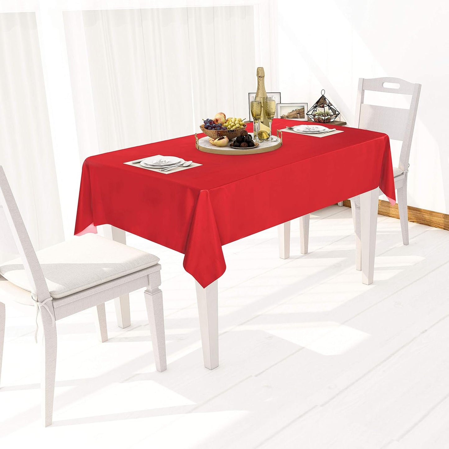 sancua Clear Plastic 100% Waterproof Tablecloth - 54 x 78 Inch - Vinyl PVC Rectangle Table Cloth Protector Oil Spill Proof Wipe Clean Table Cover for Dining Tables, Parties & Camping, Crystal Clear