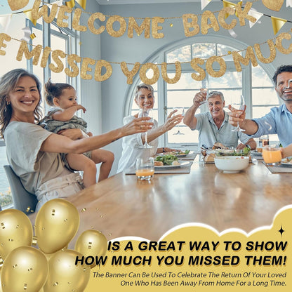 Fulmoon Pre Strung Welcome Back We Missed You So Much Banner, NO DIY, Glitter Welcome Home Celebration Decorations Family Gathering, Back to School, Military Homecoming Decoration(Dark Blue)
