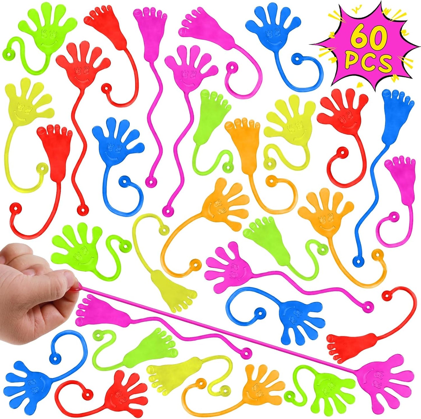 PICcircuit Sticky Hands Bulk 30 PCS Party Favors for Kids 4-8,8-12 Year Stretchy Sticky Hand Feet Goodie Bags Stuffers for Kids Classroom Prizes End of Year Student Gifts Birthday Trinkets Slap Hand
